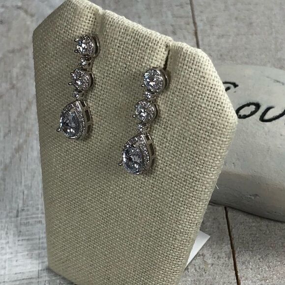 Sterling Silver CZ Teardrop Bride Earrings - Picture 5 of 7
